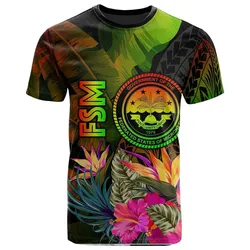 Federated States of Micronesia Polynesian T-Shirt -Hibiscus and Banana Leaves