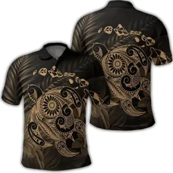 Alohawaii Shirt - Hawaiian Map Turtle Tattoo Hibiscus Plumeria Polynesian Polo Shirt - Gold - AH - J4R