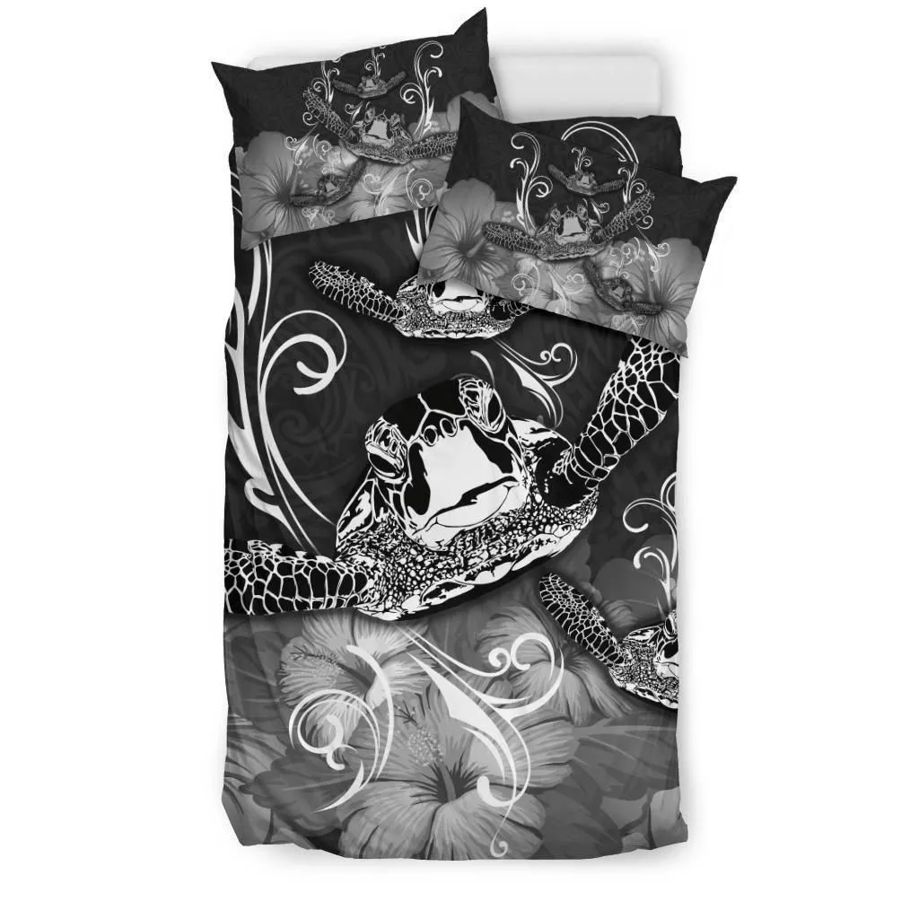 Alohawaii Home Set - Hawaii Polynesian Turtle Waves Hibiscus Bedding Set - Erik Style - AH - Grey - J5
