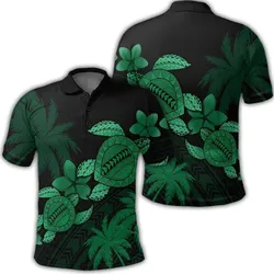 Hawaii Turtle Plumeria Coconut Tree Polynesian Polo Shirt - Green - AH