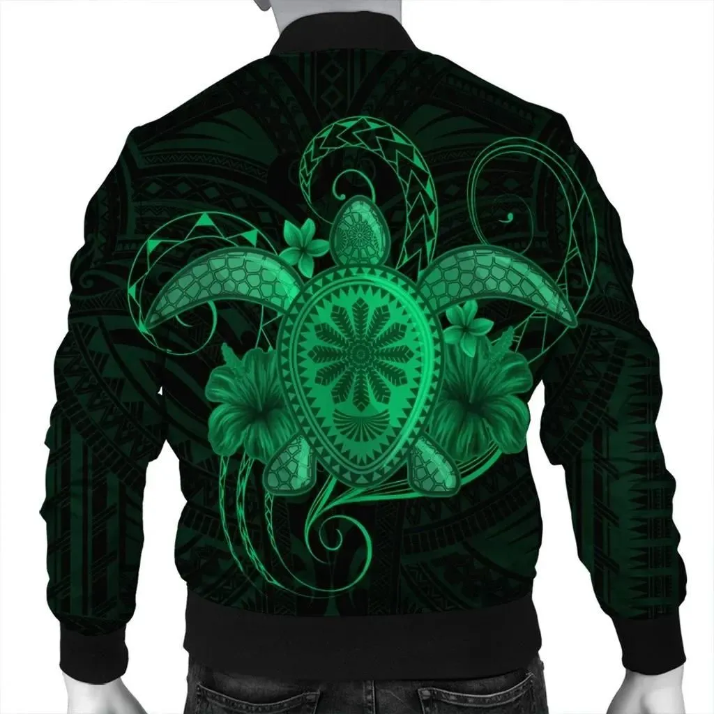 FamilyGaterJacket - Hawaii Turtle Hibiscus Polynesian Bomber Jacket - Full Style - Green - AH - J4R