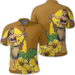 Hawaiian Hula Girl Monstera Hibiscus Polynesian Polo Shirt - AH