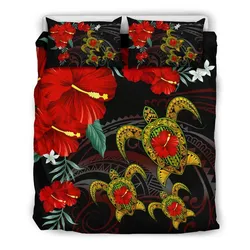 Hawaii Turtle Hibiscus Polynesian Bedding Set - Black - Adela Style - AH