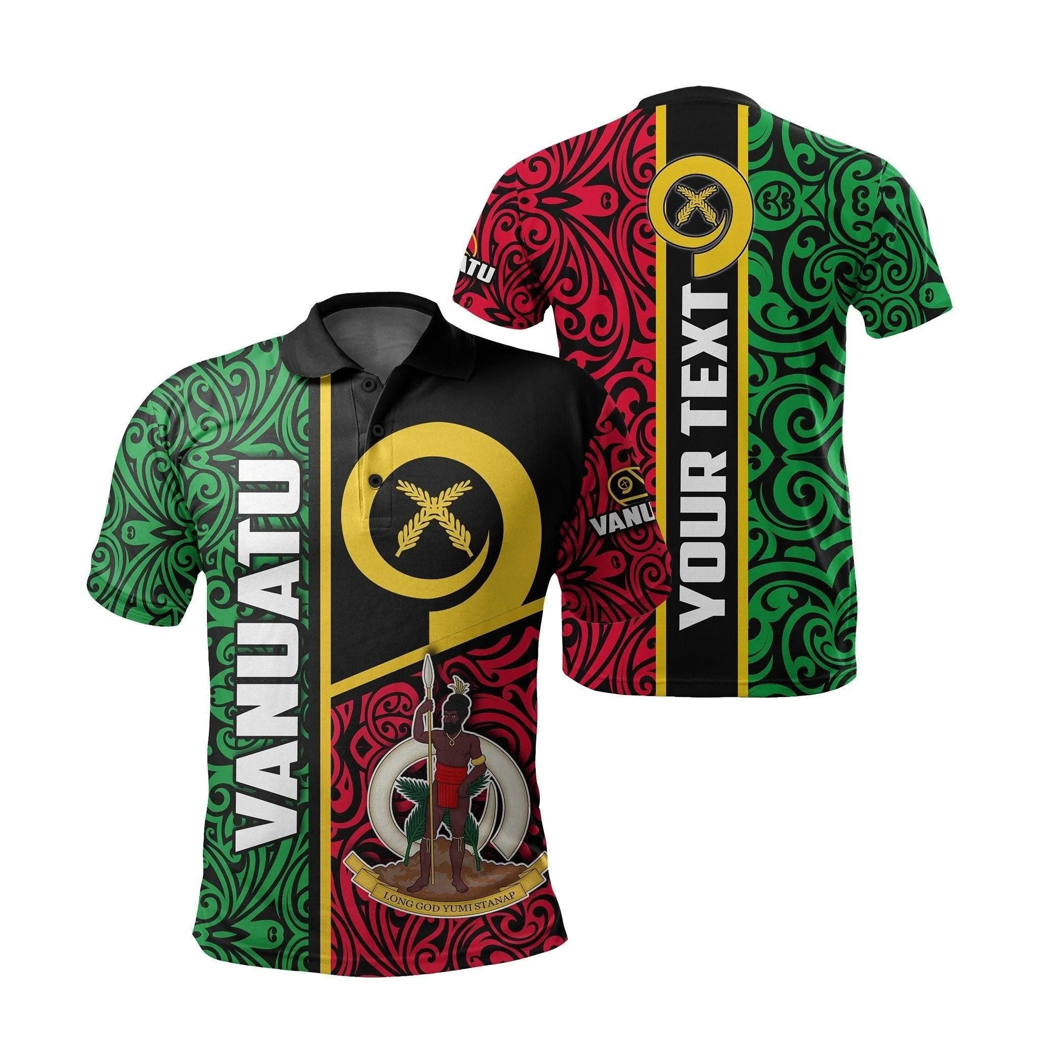(Custom Personalised) Vanuatu Rugby Polo Shirt Polynesian Flag Style