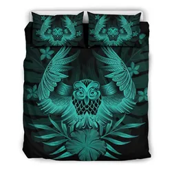 FamilyGater Bedding Set - Cover and Pillow Cases Hawaiian Owl Hibiscus Plumeria Polynesian - Turquoise - AH J4