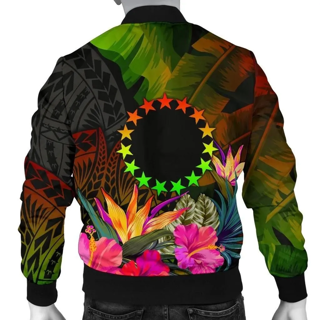 Cook Islands Polynesian Personalised Men's Bomber Jacket -  Hibiscus and Banana Leaves - BN15