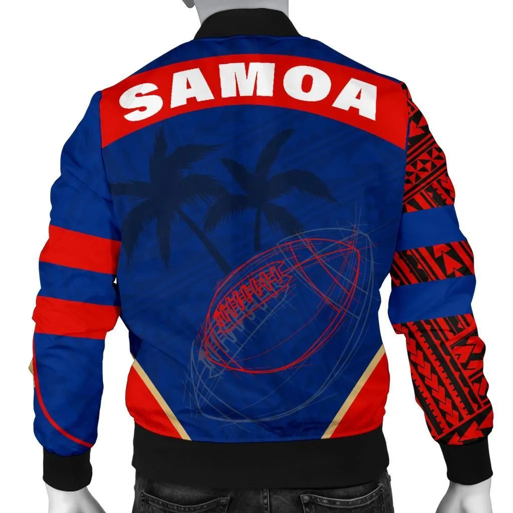 Samoa Men's Bomber Jacket - Rugby Ball Fire - BN09