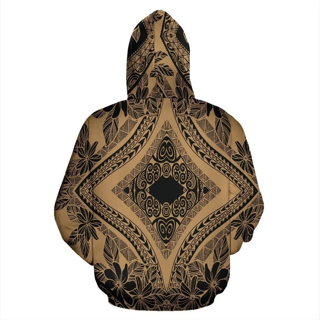Hawaii Hoodie - Polynesian Plumeria Mix Gold Black Pullover