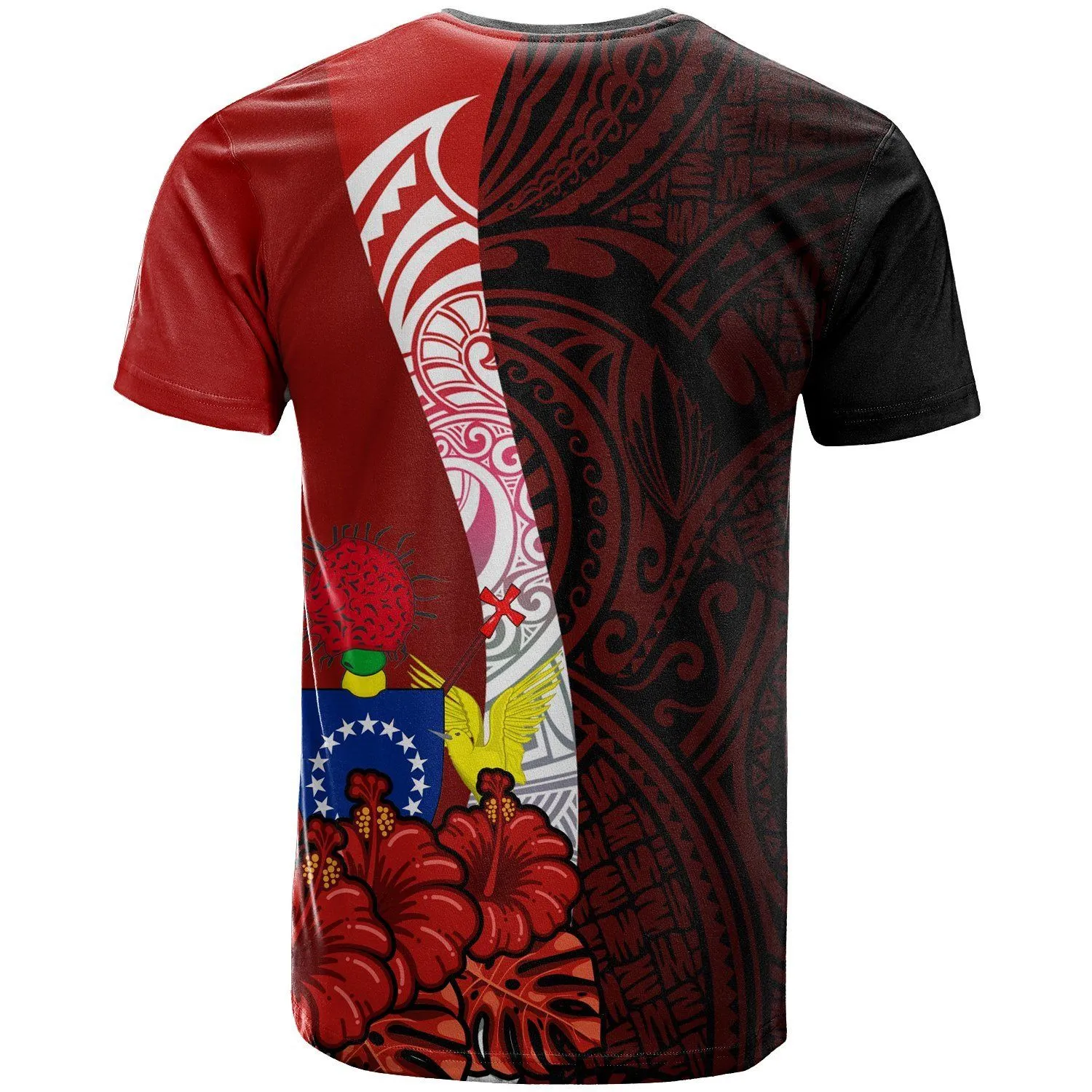 Cook Islands Polynesian T-Shirt -  Coat Of Arm With Hibiscus - BN12