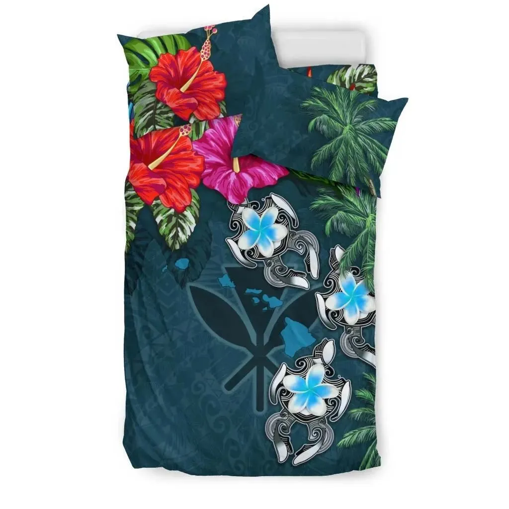 FamilyGater Bedding Set - Cover and Pillow Cases Kanaka Maoli (Hawaiian) - Hibiscus Turtle Tattoo Blue A02