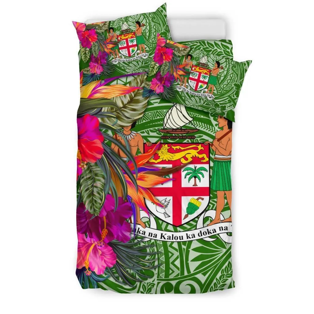 Fiji Bedding Set - Hibiscus Polynesian Pattern Green Version