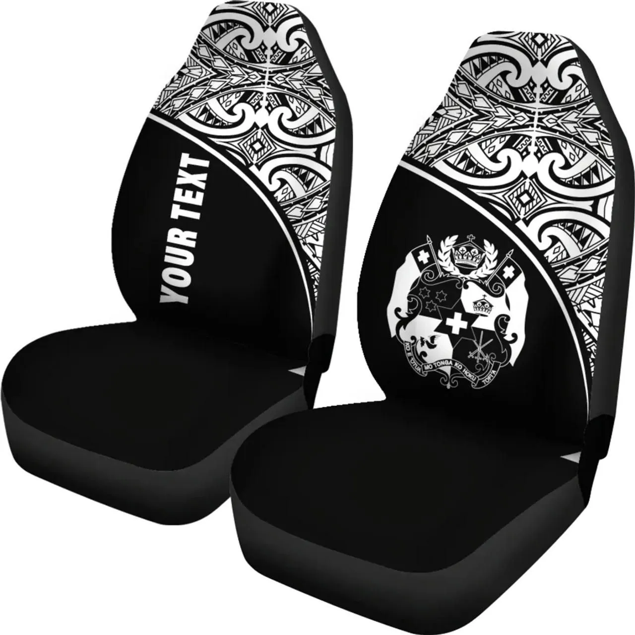 Tonga Custom Personalised Car Seat Covers - Tonga Coat Of Arms Polynesian White Curve