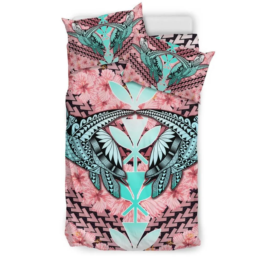 FamilyGater Home Set - Hawaii Turtle Kanaka Hibiscus Tropical Polynesian Bedding Set - Sweet Style - AH - J3