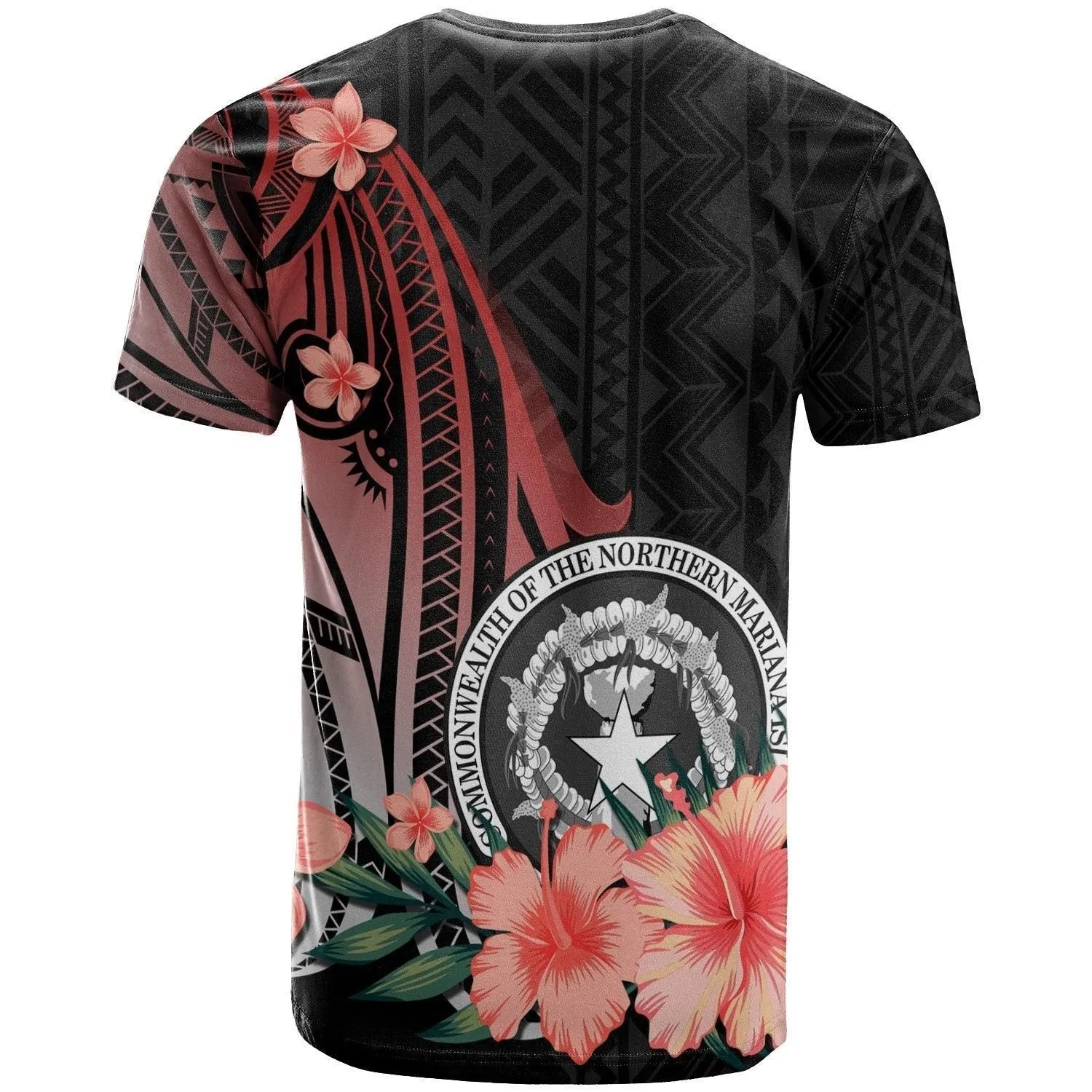 Northern Mariana Islands T shirt - Red Polynesian Hibiscus Pattern Style