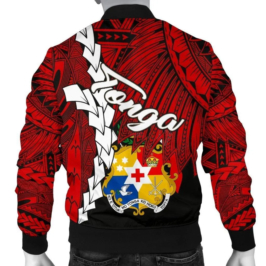 Tonga Polynesian Custom Personalised Mens Bomber Jacket - Tribal Wave Tattoo Flag Color