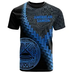 American Samoa T-Shirt - American Samoa Coat Of Arms With Polynesian Tattoo Blue - BN22