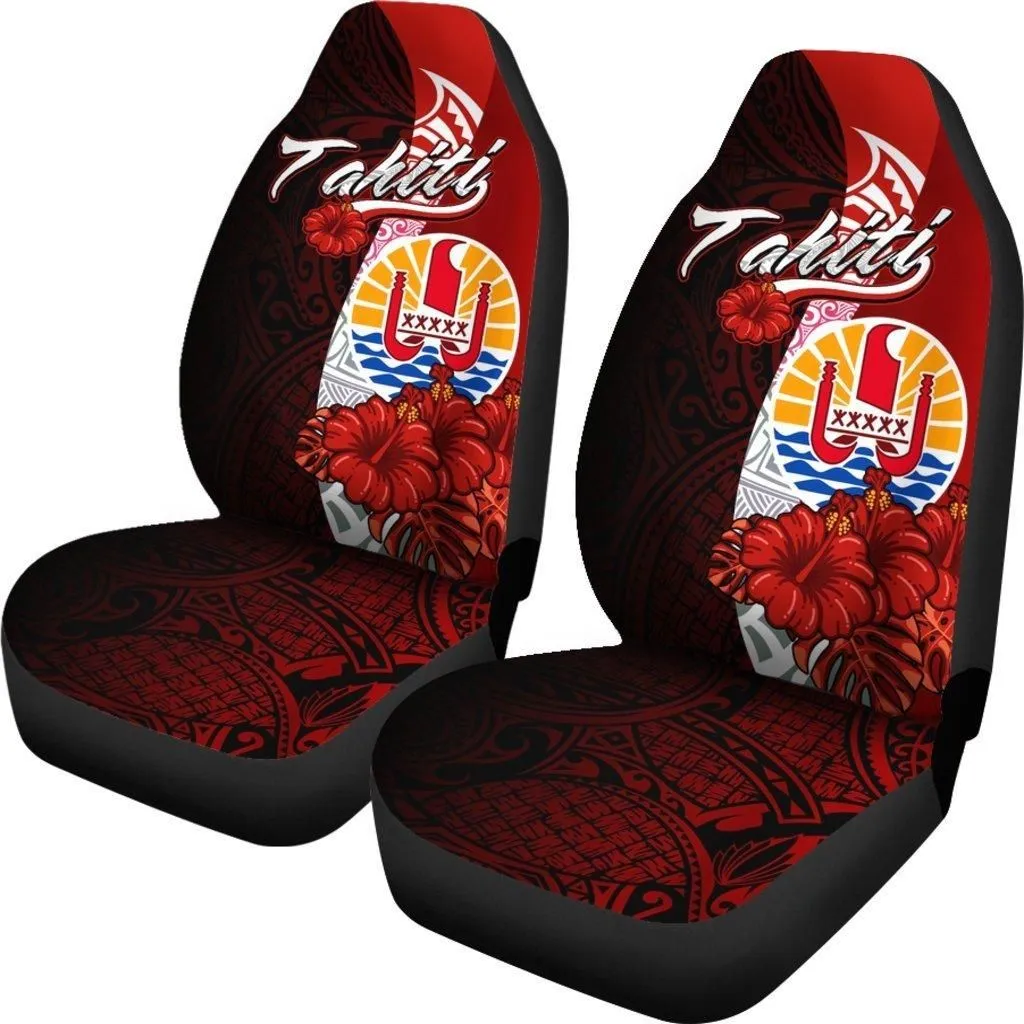 Tahiti Polynesian Car Seat Covers - Coat Of Arm With Hibiscus