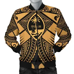 Guam Polynesian Men's Bomber Jacket - Guam Gold Seal with Polynesian Tattoo - BN18