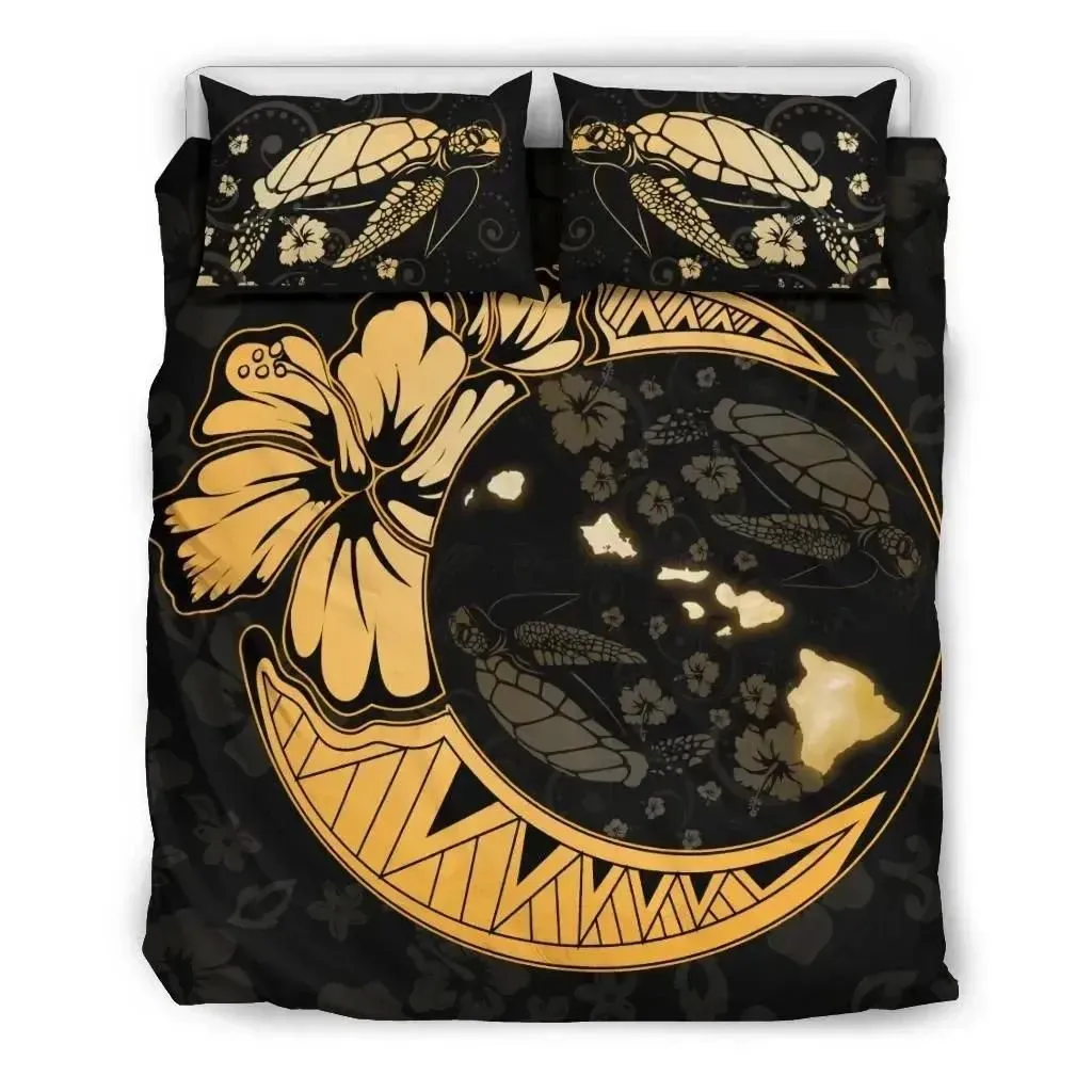 FamilyGater Bedding Set - Cover and Pillow Cases Hawaiian Map Hibiscus Turtle On The Moon Polynesian - AH - J1