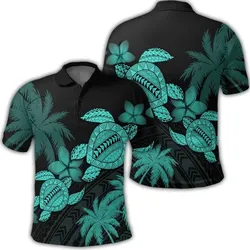 Alohawaii Shirt - Hawaii Turtle Plumeria Coconut Tree Polynesian Polo Shirt - Turquoise - AH - J4R