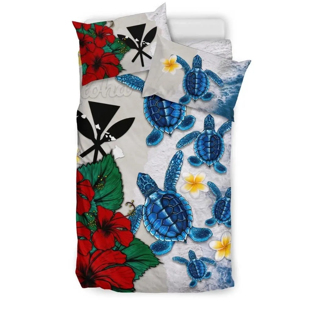 FamilyGater Bedding Set - Cover and Pillow Cases Kanaka Maoli (Hawaiian) - Aloha Sea Turtles Hibiscus A24