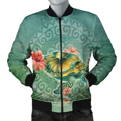 Alohawaii Jacket - Hawaiian Turtle And Hibiscus Polynesian Bomber Jacket - AH - JR