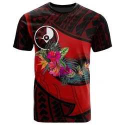 Yap T shirt - Polynesian Hook and Hibiscus Red