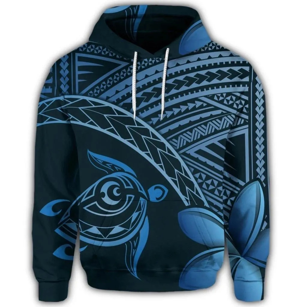 Alohawaii Hoodie - Hawaiian Turtle Plumeria Kakau Polynesian Quilt Hoodie Neo Blue AH - J0R