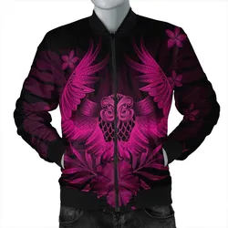 Hawaiian Owl Hibiscus Plumeria Polynesian Bomber Jacket - Pink