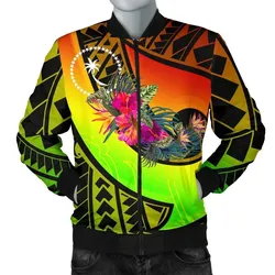 Chuuk Mens Bomber Jacket - Polynesian Hook And Hibiscus (Raggae)