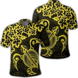 Hawaiian Map Turtle Hibiscus Kanaka Polynesian Polo Shirt - Yellow