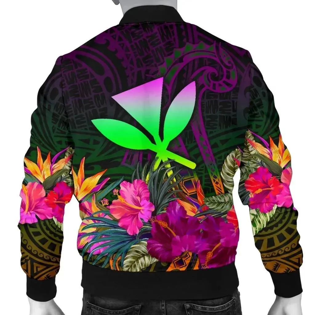 FamilyGaterJacket - Bomber Jacket \bPolynesian Hawaii Kanaka Maoli - Summer Hibiscus - BN15