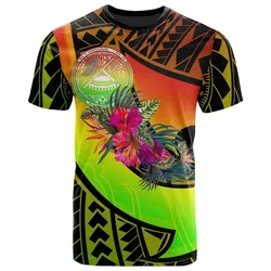 American Samoa T - Shirt - Polynesian Hook And Hibiscus (Raggae)