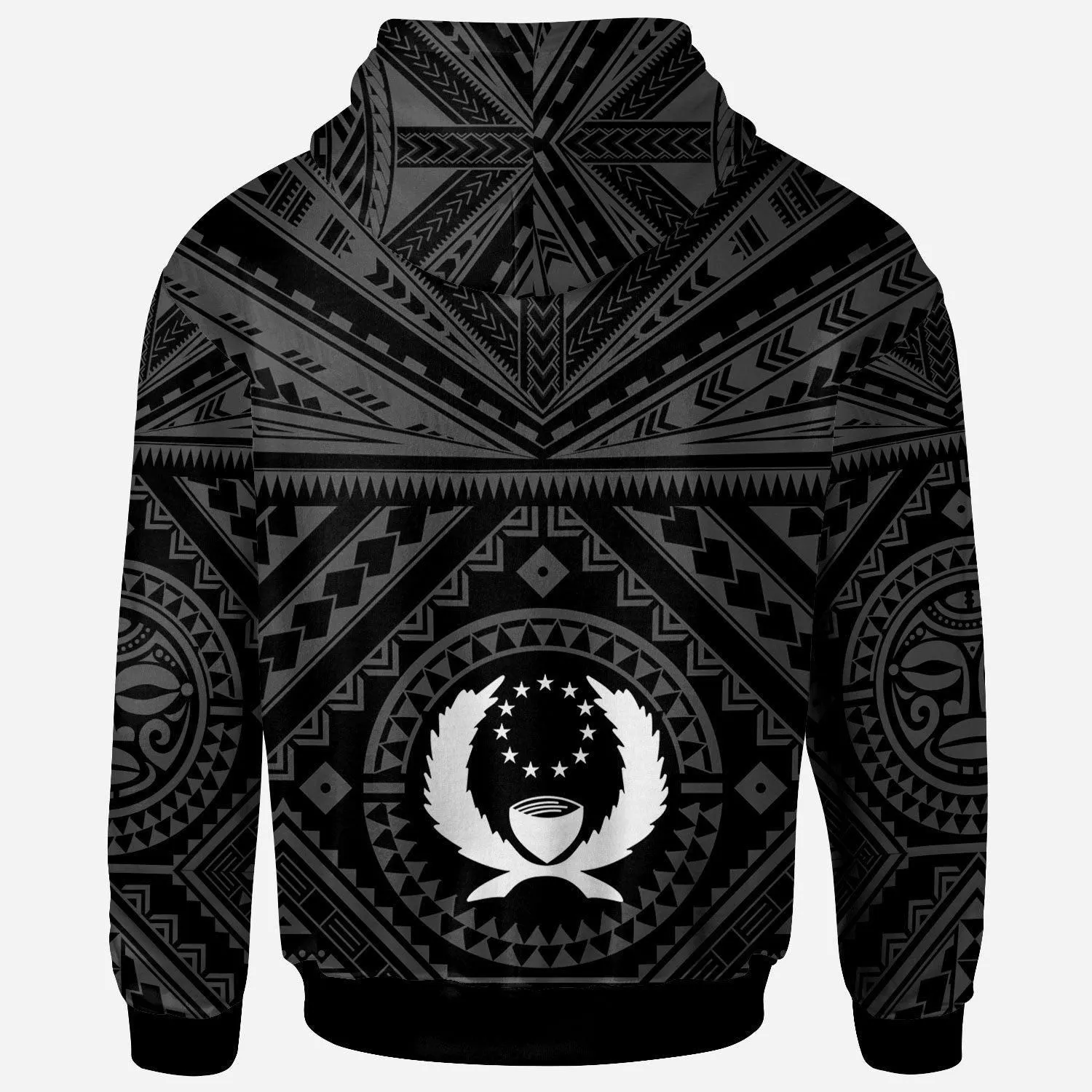 Pohnpei Hoodie - Pohnpei Seal With Polynesian Tattoo Style Black - BN25