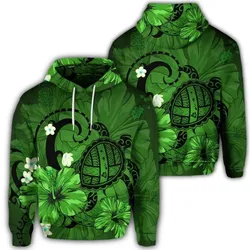 Alohawaii Hoodie - Hawaiian Map Big Turtle Hibiscus Plumeria Tribal Polynesian Hoodie - Green - AH - J6R