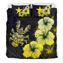 FamilyGater Bedding Set - Cover and Pillow Cases Niue Hibiscus Turtle Polynesian - Style Gold A10