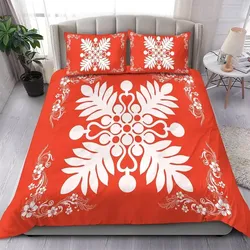 Alohawaii Home Set - Hawaiian Quilt Maui Plant And Hibiscus Pattern Bedding Set - White Orange - AH J8