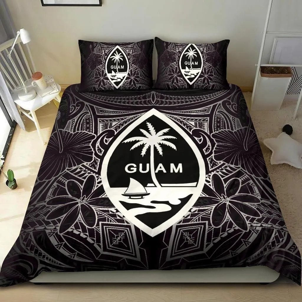 Alohawaii Bedding Set - Cover and Pillow Cases Guam Polynesian - White Hibiscus Coat Of Arm - BN12