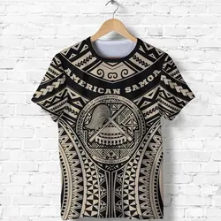 Polynesian Tattoo T Shirt, American Samoa Tribal Tattoo Shirt - Tan K5