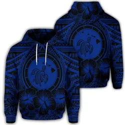 Alohawaii Hoodie - Hawaiian Map Honu Hibiscus Tropic Blue Polynesian Hoodie - AH - JGR