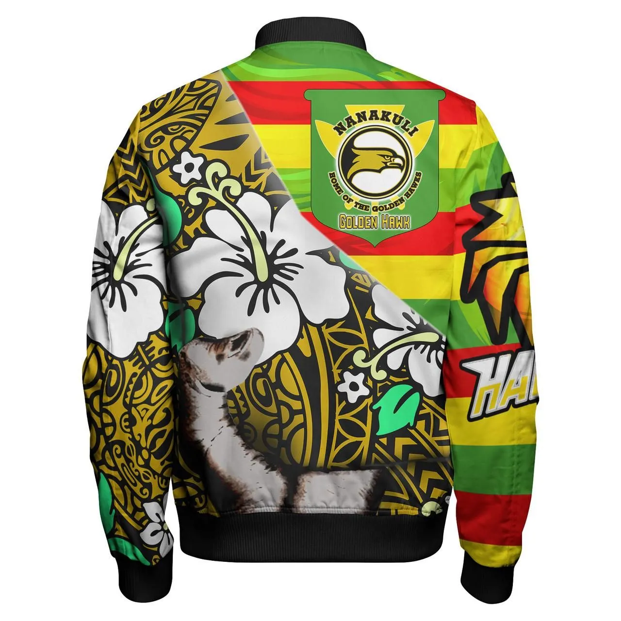 Hawaii Nānākuli High & Intermediate School Polynesian Patronage Bomber Jacket - The Golden Hawk Bloods In My Veins