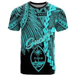 Guam Polynesian T shirt - Tribal Wave Tattoo Neon Blue