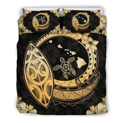 Hawaiian Map Hibiscus Plumeria Turtle Polynesian Bedding Set