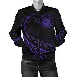 Alohawaii Jacket - Hawaii Coat Of Arms Polynesian Womens Bomber Jacket - Purple - Frida Style - AH J9
