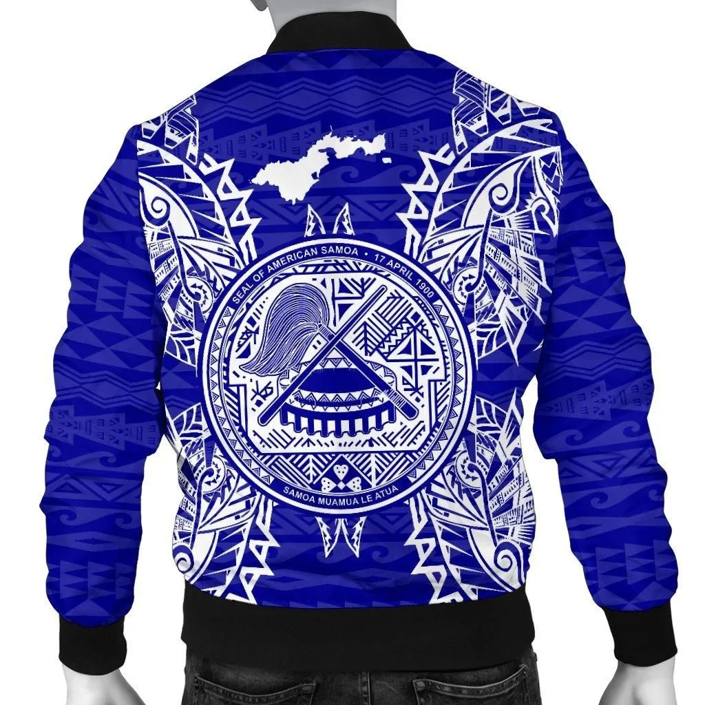 American Samoa Polynesian Mens Bomber Jacket Map Blue