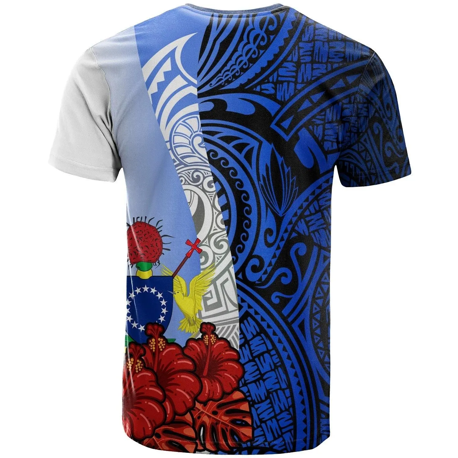 Cook Islands Polynesian T-shirt - Coat Of Arm With Hibiscus Blue - BN12