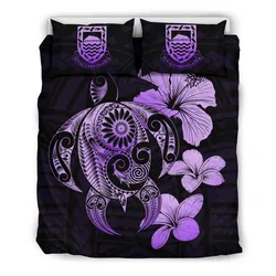 FamilyGater Bedding Set - Cover and Pillow Cases Tuvalu Islands Hibiscus Plumeria Mix Polynesian Turtle Violet J1