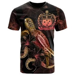 Alohawaii T-Shirt - Tee Samoai Polynesian - Turtle With Blooming Hibiscus Gold - BN22