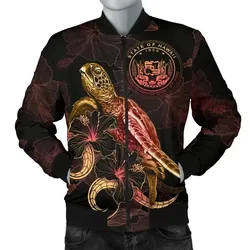 FamilyGater Jacket - Bomber Jacket Hawaii Polynesian - Turtle With Blooming Hibiscus Gold - BN22