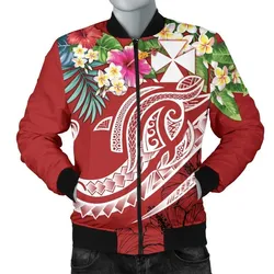 Wallis and Futuna Polynesian Mens Bomber Jacket - Summer Plumeria Red